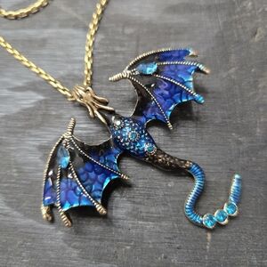 Blue and Gold Dragon Pendant Necklace